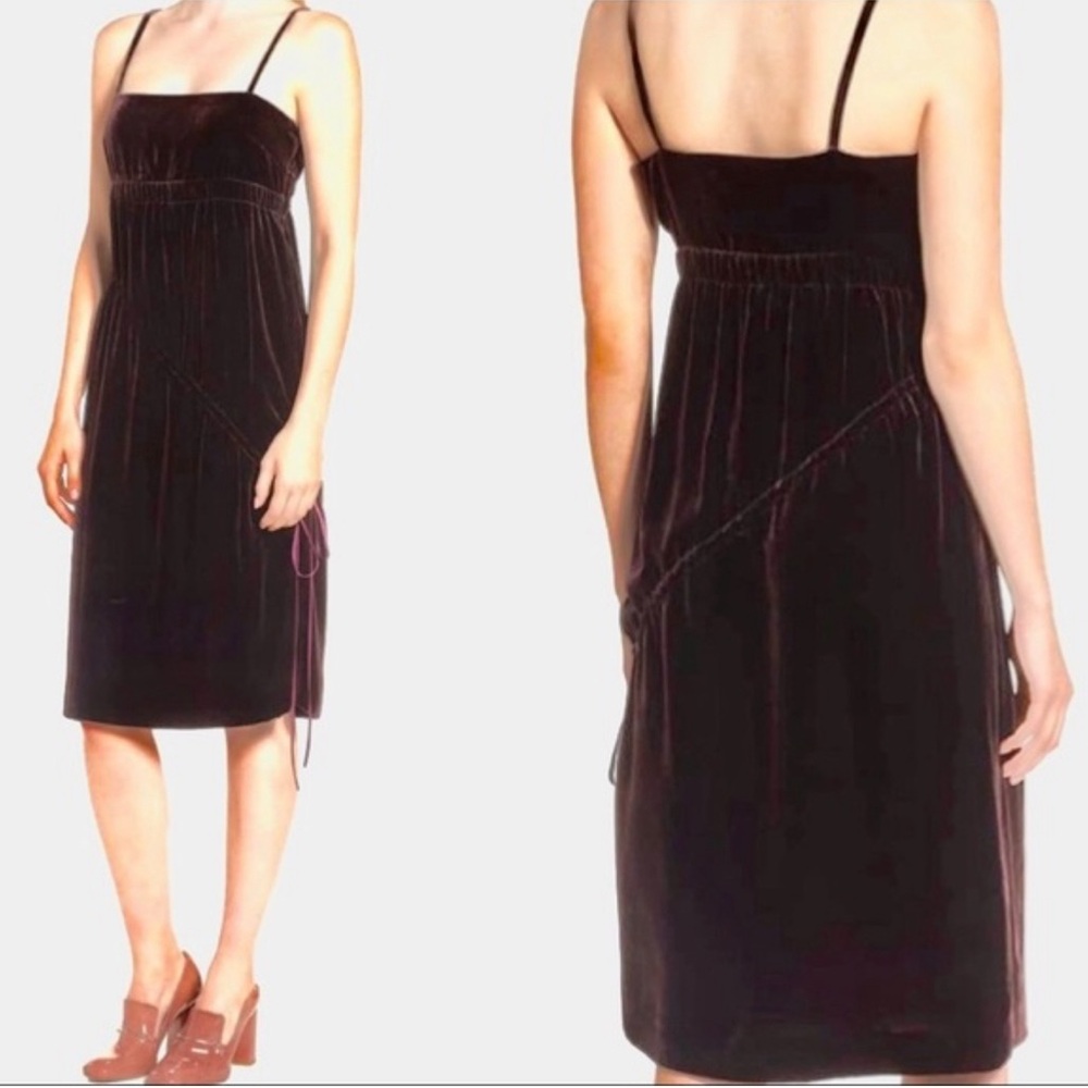 Lewit Plum Purple Silk Velvet Empire Cinched Shift Party Dress Size 16